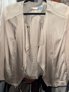 Chico's Beige Ruffle Open-Front Jacket